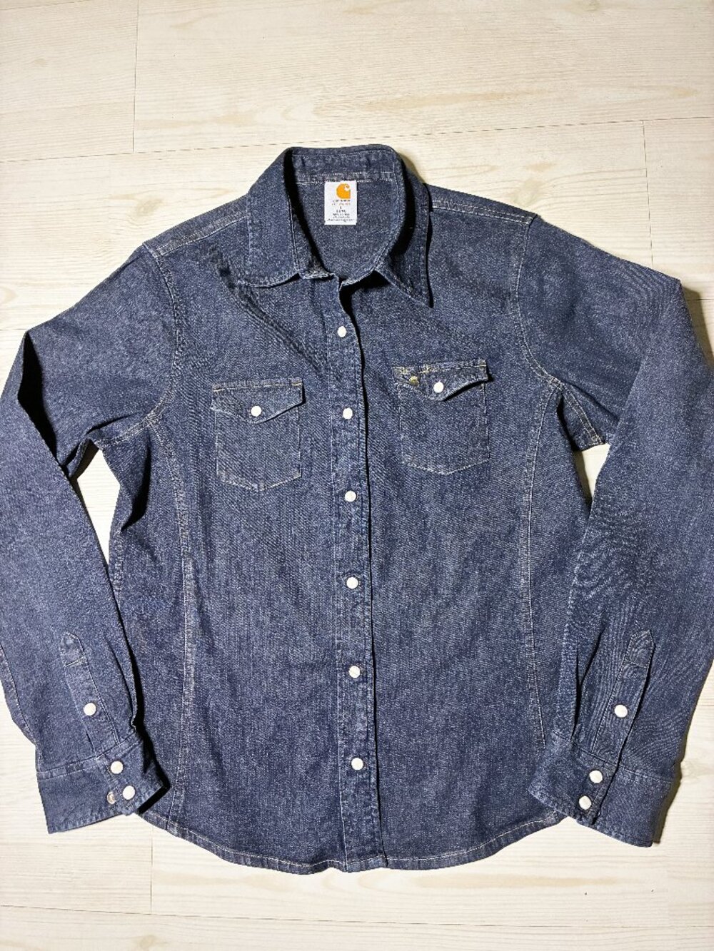 Carhartt Women's Denim Snap-Front Western Shirt Blue Size Large L 12/14 WS010